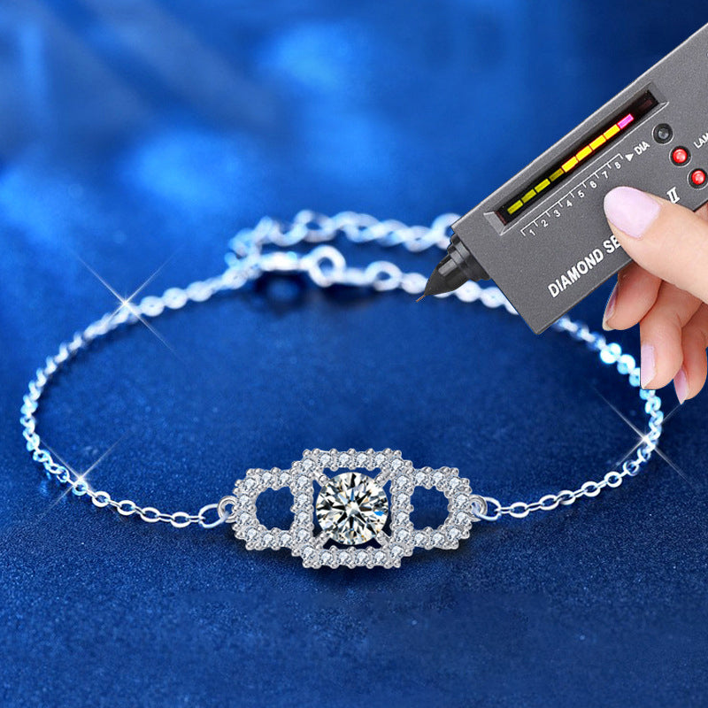 925 Silver Geometric Bracelet with 1ct Moissanite Row Diamonds Unique Employee Gift Jewelry White Gold Plated