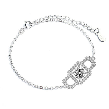925 Silver Geometric Bracelet with 1ct Moissanite Row Diamonds Unique Employee Gift Jewelry White Gold Plated