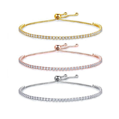 925 Silver Geometric Bracelet with White Gold,Yellow Gold or Rose Gold Plated Zircon Minimalist Jewelry for Women
