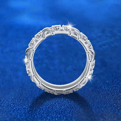 925 Silver Geometric Eternity Band with 0.06ct Moissanite Pavé Rhodium Plated Women's Ring Size 6-9