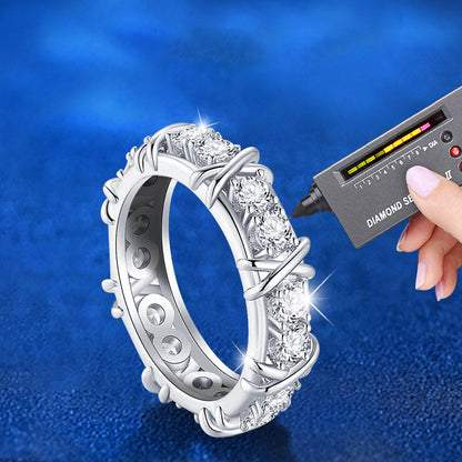 925 Silver Geometric Eternity Band with 0.06ct Moissanite Pavé Rhodium Plated Women's Ring Size 6-9