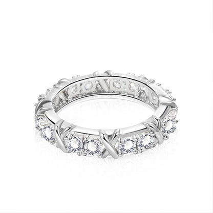 925 Silver Geometric Eternity Band with 0.06ct Moissanite Pavé Rhodium Plated Women's Ring Size 6-9
