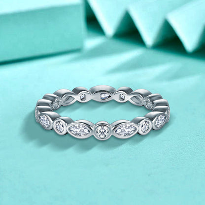 925 Silver Geometric Eternity Band with Zircon Stones Rhodium Plated Women's Professional Jewelry Size 5-10