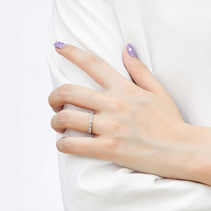 925 Silver Geometric Eternity Band with Zircon Stones Rhodium Plated Women's Professional Jewelry Size 5-10