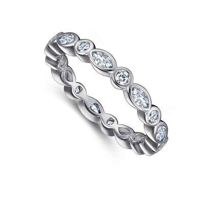 925 Silver Geometric Eternity Band with Zircon Stones Rhodium Plated Women's Professional Jewelry Size 5-10