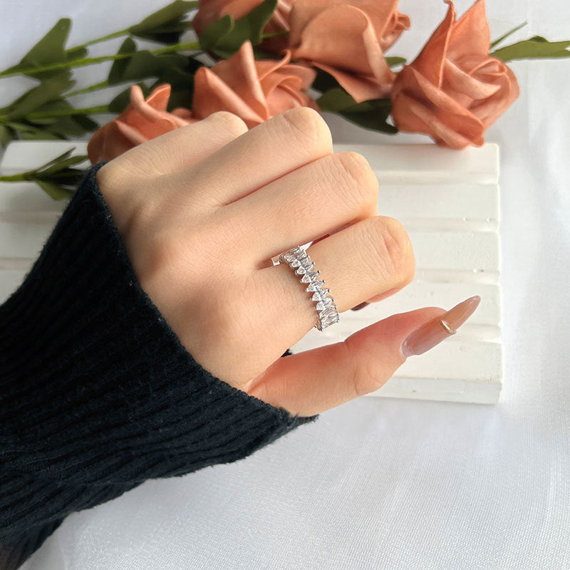 925 Silver Geometric Eternity Band with Zircon Stones Rhodium Plated Women's Ring Size 5-9