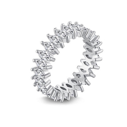 925 Silver Geometric Eternity Band with Zircon Stones Rhodium Plated Women's Ring Size 5-9