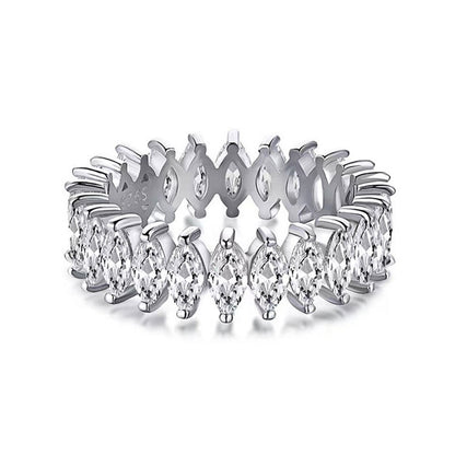 925 Silver Geometric Eternity Band with Zircon Stones Rhodium Plated Women's Ring Size 5-9