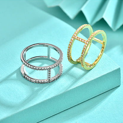 925 Silver Geometric Micro-Paved Ring with White Gold and Yellow Zircon Minimalist Jewelry for Women Size 6-7