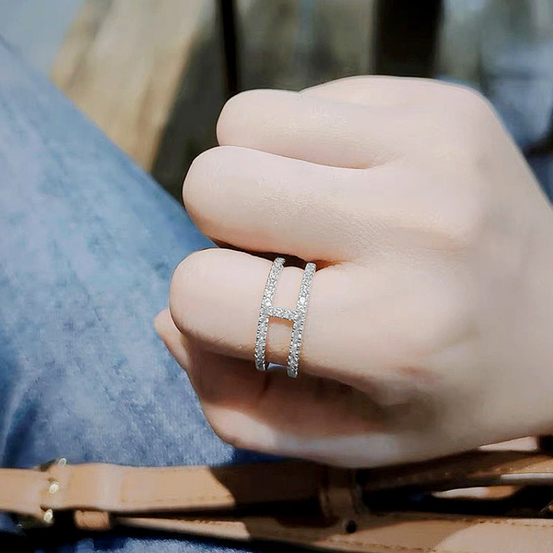 925 Silver Geometric Micro-Paved Ring with White Gold and Yellow Zircon Minimalist Jewelry for Women Size 6-7