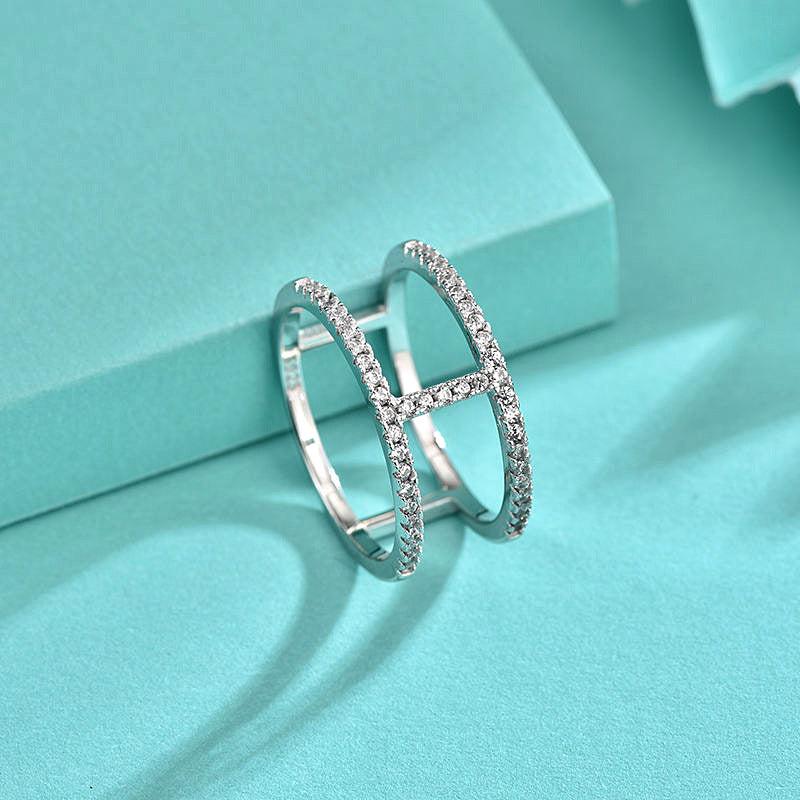 925 Silver Geometric Micro-Paved Ring with White Gold and Yellow Zircon Minimalist Jewelry for Women Size 6-7