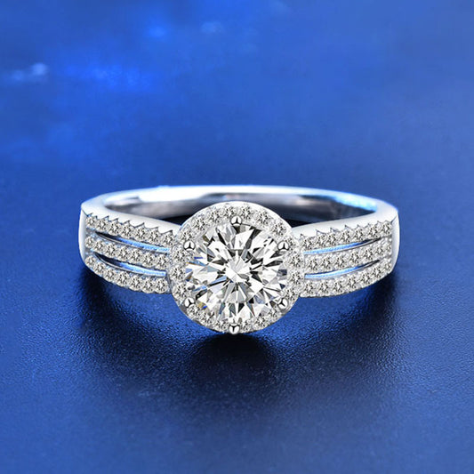 925 Silver Geometric Moissanite Ring 1ct/3ct Round Cut Rhodium Plated Women's Luxury Jewelry US Size 5-8