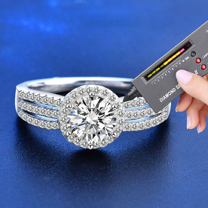 925 Silver Geometric Moissanite Ring 1ct/3ct Round Cut Rhodium Plated Women's Luxury Jewelry US Size 5-8