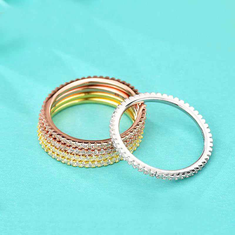 925 Silver Geometric Ring with Zircon Micro-Pavé in White Gold/Yellow Gold/Rose Gold Plating Unisex Minimalist Jewelry Size 5-9