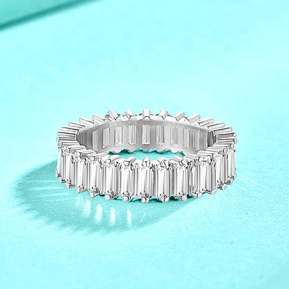 925 Silver Geometric Ring with Zircon Square & Circle Design Rhodium Plated Women's Jewelry Size 6-8