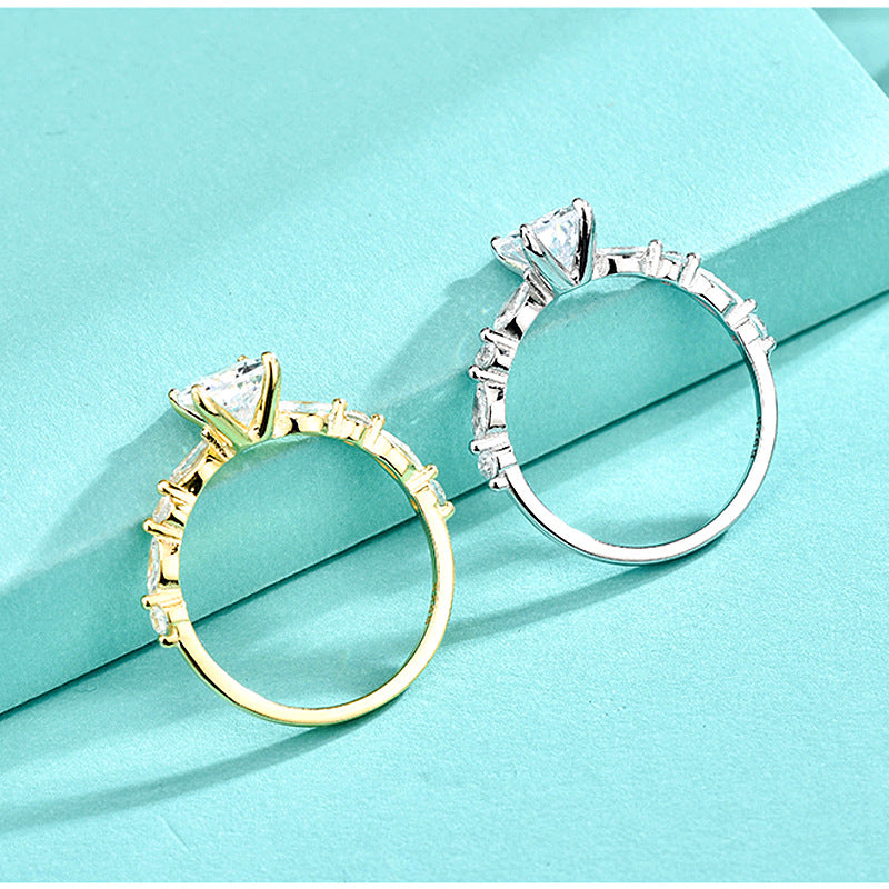 925 Silver Geometric Square Cut Zircon Ring White/Yellow Gold Plated Minimalist Women's Jewelry Size 6-7