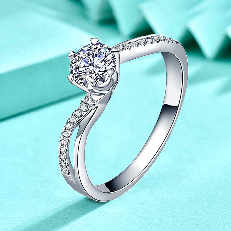 925 Silver Geometric Zircon Ring Rhodium Plated Korean Style Sweet Women's Jewelry Size 5-10