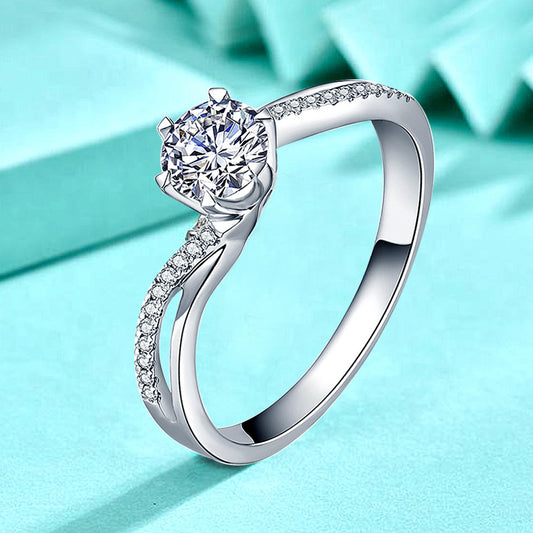 925 Silver Geometric Zircon Ring Rhodium Plated Korean Style Sweet Women's Jewelry Size 5-10