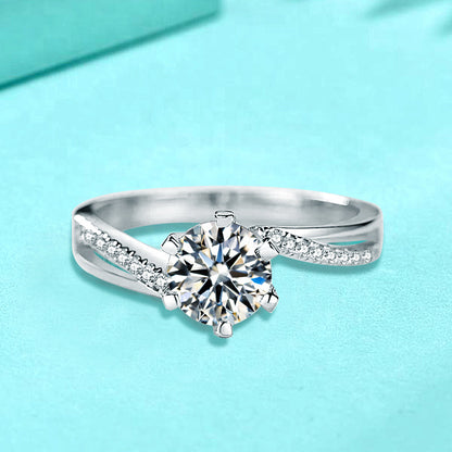 925 Silver Geometric Zircon Ring Rhodium Plated Korean Style Sweet Women's Jewelry Size 5-10