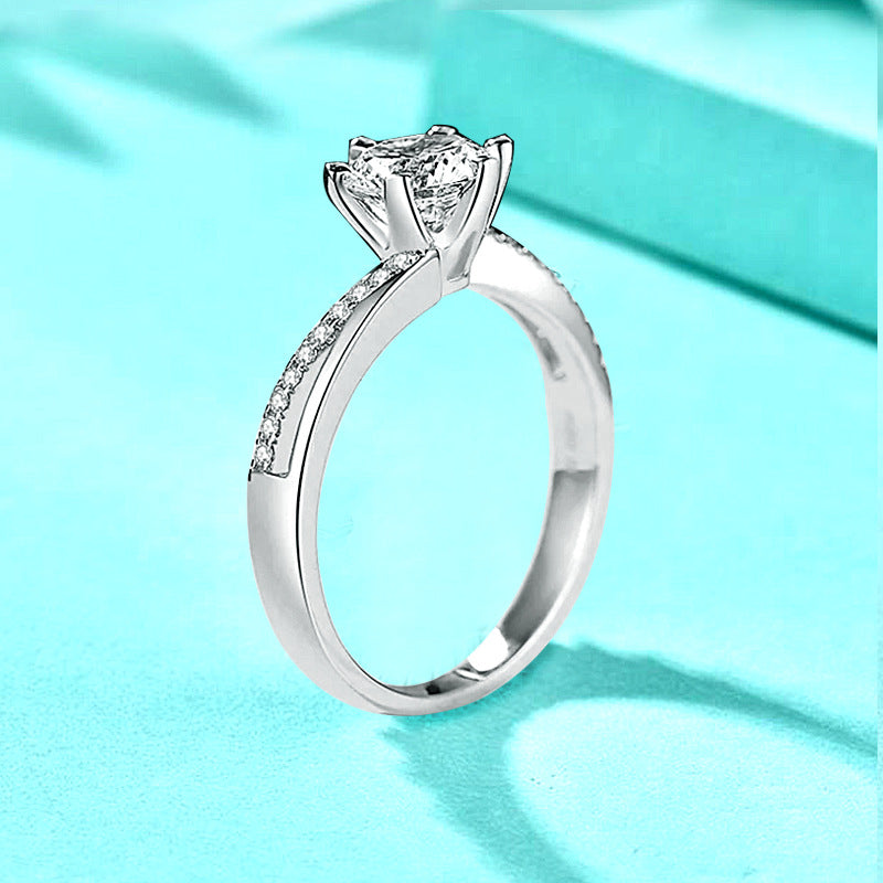 925 Silver Geometric Zircon Ring Rhodium Plated Korean Style Sweet Women's Jewelry Size 5-10