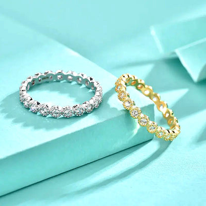 925 Silver Geometric Zircon Ring White/Yellow Gold Plated Women's Minimalist Jewelry Size 6-9