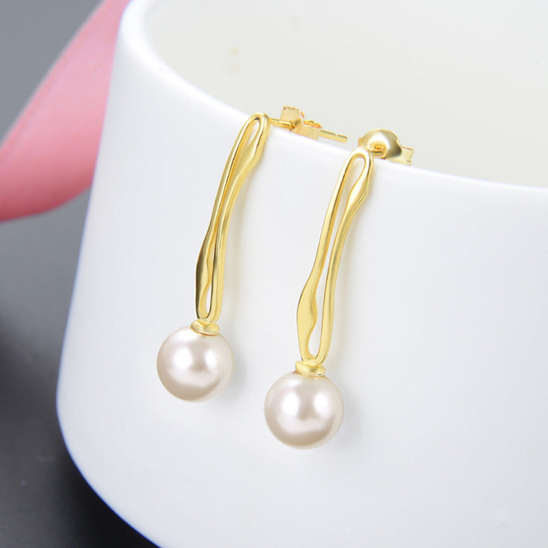 925 Silver Gold-Plated Pearl Stud Earrings - 1.5g Korean Style Shell Pearl Earrings with Plastic Backs, Sweet & Fresh Look