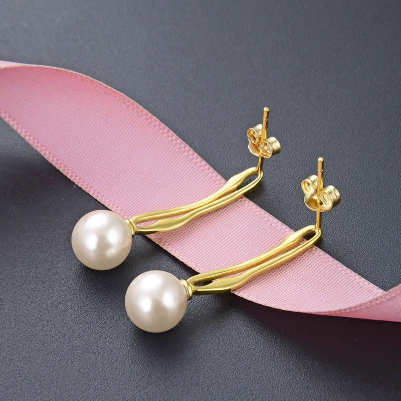 925 Silver Gold-Plated Pearl Stud Earrings - 1.5g Korean Style Shell Pearl Earrings with Plastic Backs, Sweet & Fresh Look