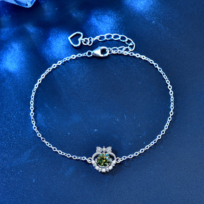 925 Silver Heart Bow Bracelet with 0.5ct Green or White Moissanite Sweet Employee Gift Jewelry