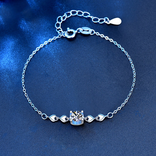925 Silver Heart Bull Head Bracelet with 0.5ct Moissanite Multi Occasion Gift Jewelry White Gold Plated
