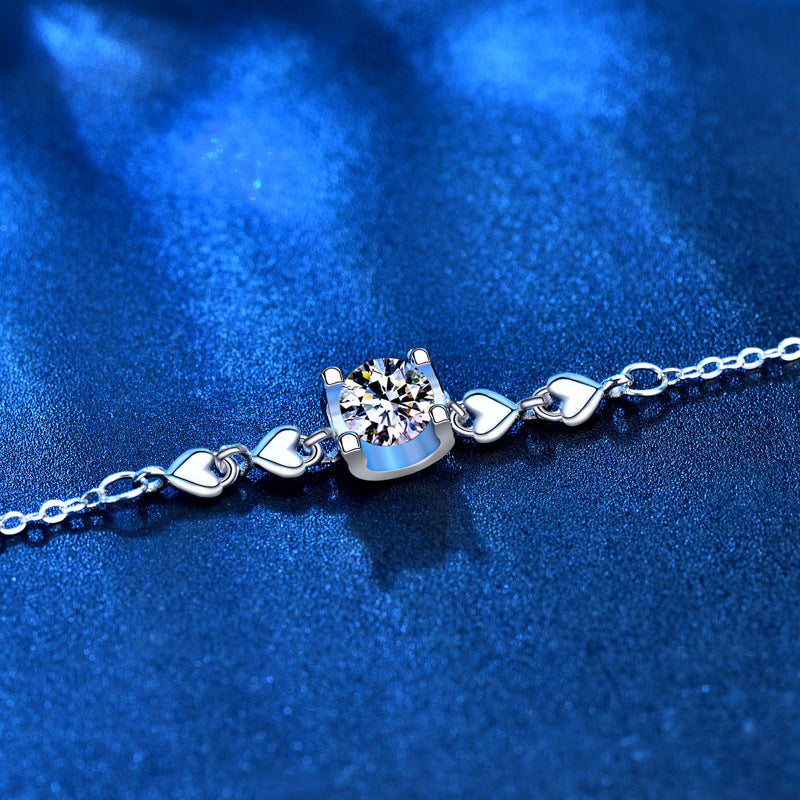 925 Silver Heart Bull Head Bracelet with 0.5ct Moissanite Multi Occasion Gift Jewelry White Gold Plated