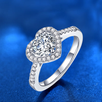 925 Silver Heart Shaped Ring with 1ct Moissanite Korean Style Sweet Women's Jewelry Size 6-9