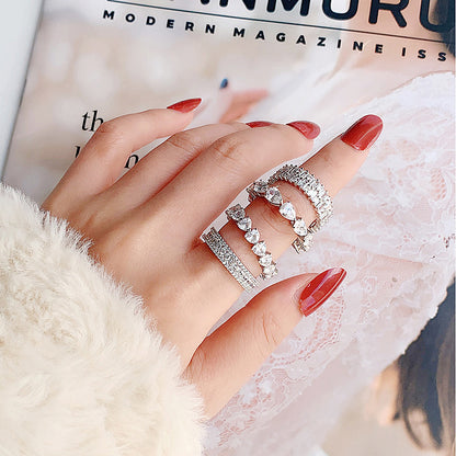 925 Silver Heart Shaped Zircon Ring European Style Women's Jewelry Size 5