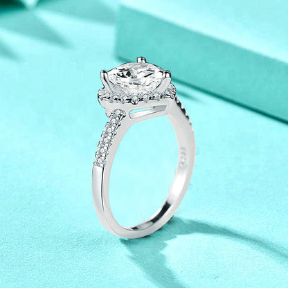 925 Silver Heart Shaped Zircon Ring Urban Street Style Women's Jewelry Size 5-10