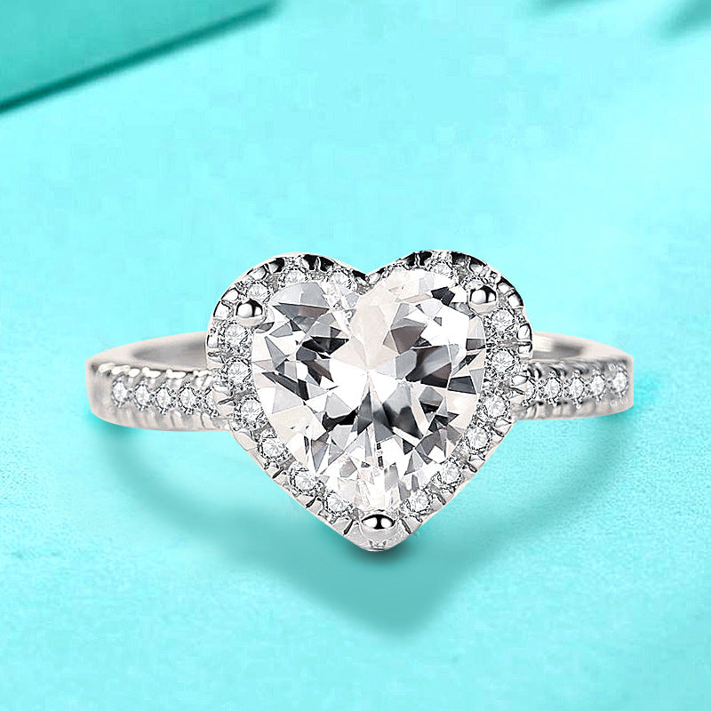 925 Silver Heart Shaped Zircon Ring Urban Street Style Women's Jewelry Size 5-10