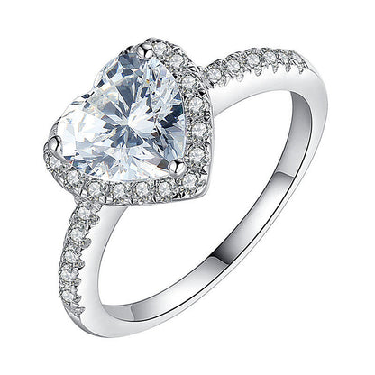 925 Silver Heart Shaped Zircon Ring Urban Street Style Women's Jewelry Size 5-10