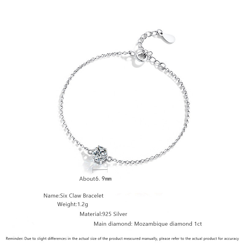 925 Silver Hexagonal Bracelet with 1ct Moissanite Minimalist Employee Gift Jewelry White Gold Plated