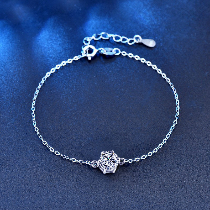 925 Silver Hexagonal Bracelet with 1ct Moissanite Minimalist Employee Gift Jewelry White Gold Plated