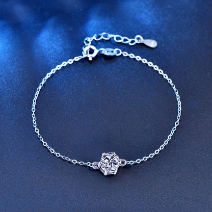 925 Silver Hexagonal Bracelet with 1ct Moissanite Minimalist Employee Gift Jewelry White Gold Plated