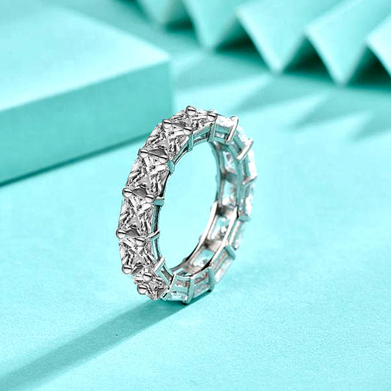 925 Silver Hip Hop Square Ring with White Zircon Geometric Statement Jewelry for Women Size 6-8