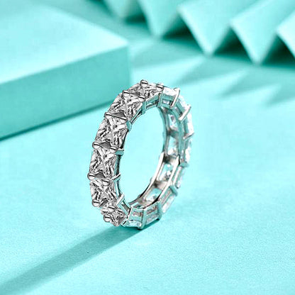 925 Silver Hip Hop Square Ring with White Zircon Geometric Statement Jewelry for Women Size 6-8