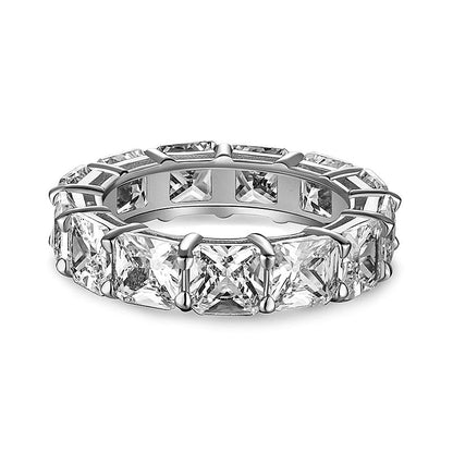 925 Silver Hip Hop Square Ring with White Zircon Geometric Statement Jewelry for Women Size 6-8