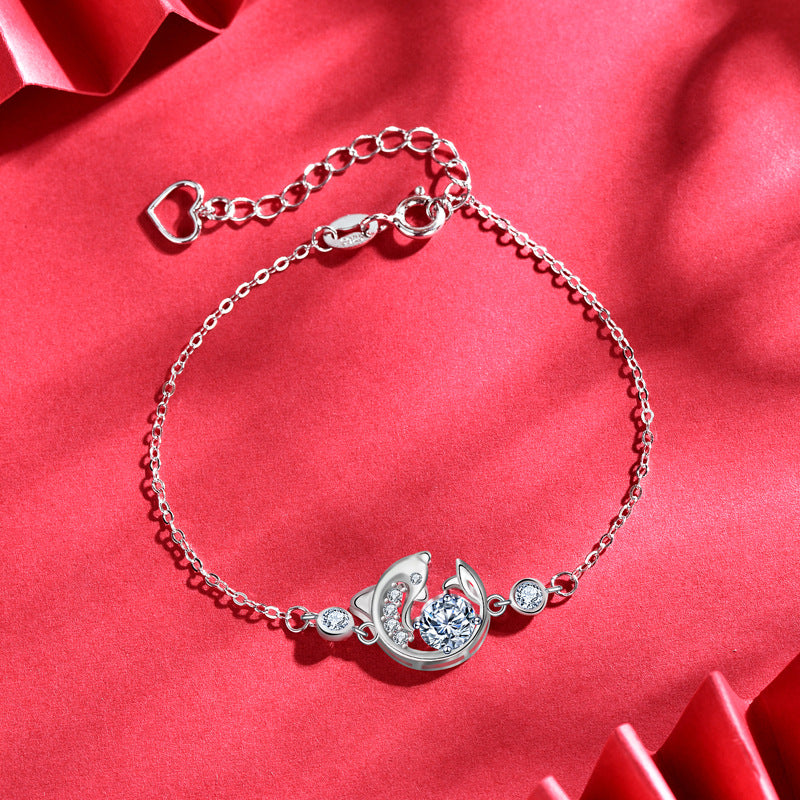 925 Silver Koi Fish Bracelet with 0.5ct Moissanite Royal Inspired Employee Gift Jewelry White Gold Plated