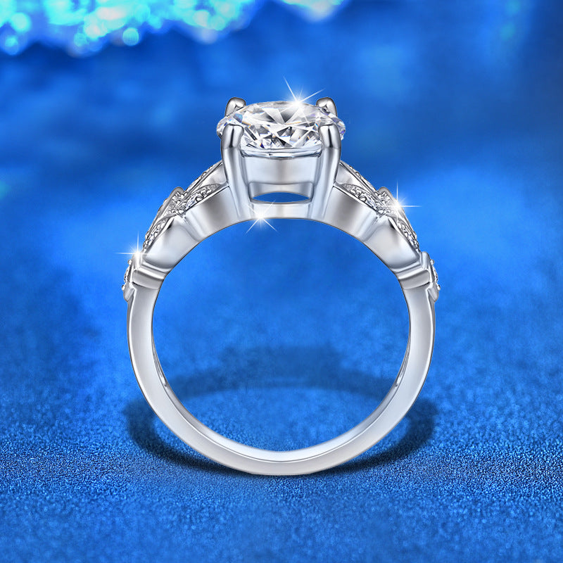 925 Silver Leaf Statement Ring with 2ct Moissanite Rhodium Plated Bold Women's Jewelry Size 5-8