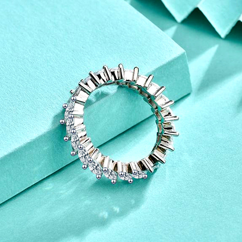 925 Silver Marquise Cut Zircon Geometric Ring Rhodium Plated Women's Minimalist Jewelry