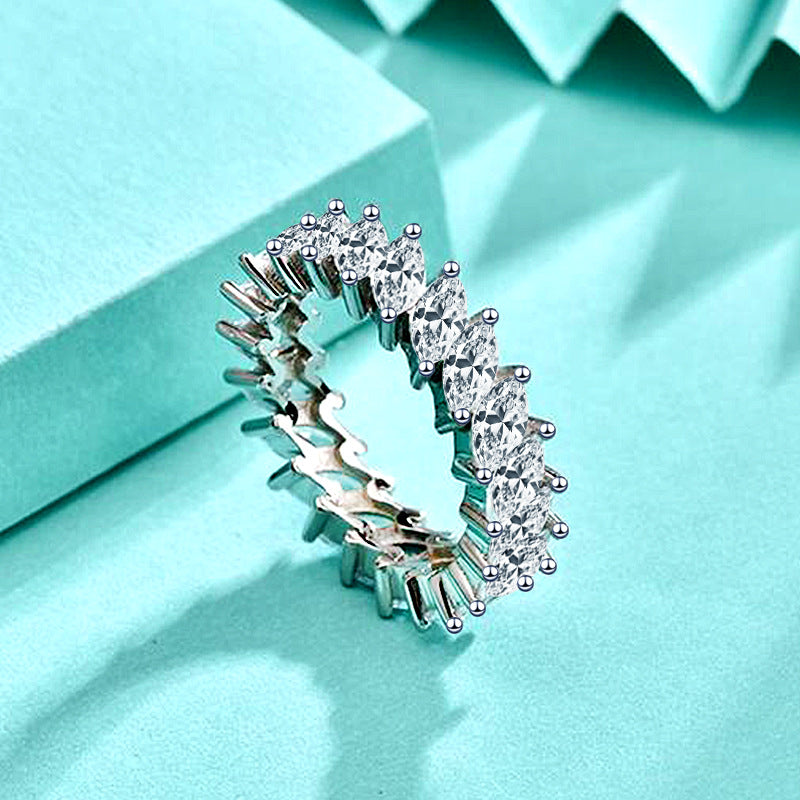 925 Silver Marquise Cut Zircon Geometric Ring Rhodium Plated Women's Minimalist Jewelry