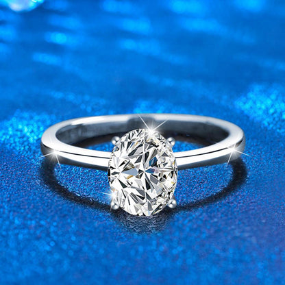 925 Silver Oval Geometric Moissanite Ring 0.5ct 4x6mm 1ct 5x7mm 2ct 7x9mm Rhodium Plated Women's Jewelry Size 5-9
