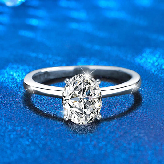 925 Silver Oval Geometric Moissanite Ring 0.5ct 4x6mm 1ct 5x7mm 2ct 7x9mm Rhodium Plated Women's Jewelry Size 5-9