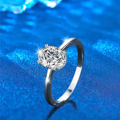 925 Silver Oval Geometric Moissanite Ring 0.5ct 4x6mm 1ct 5x7mm 2ct 7x9mm Rhodium Plated Women's Jewelry Size 5-9