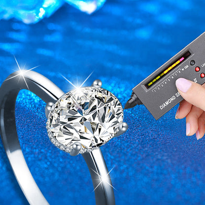 925 Silver Oval Geometric Moissanite Ring 0.5ct 4x6mm 1ct 5x7mm 2ct 7x9mm Rhodium Plated Women's Jewelry Size 5-9