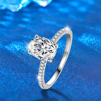 925 Silver Oval Geometric Ring with 2ct 7x9mm Moissanite Rhodium Plated Women's Jewelry Size 5-8